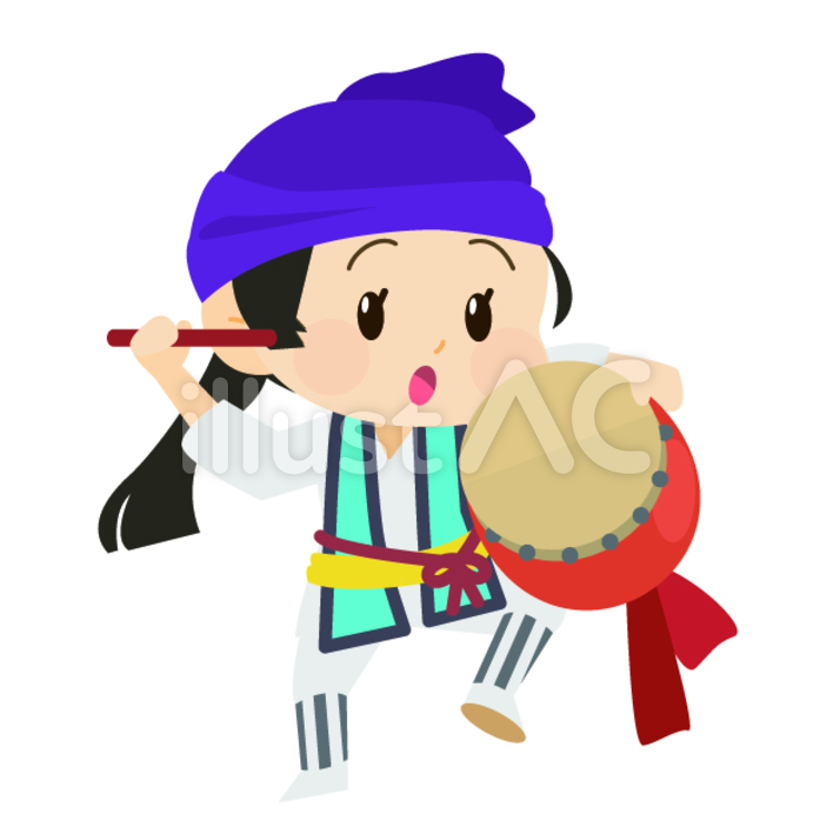 エイサーシーサー（大太鼓）青の無料素材 - イラスト沖縄（おきなわ） 太鼓エイサーイラスト - No: 729628／無料イラストなら「イラストAc」
