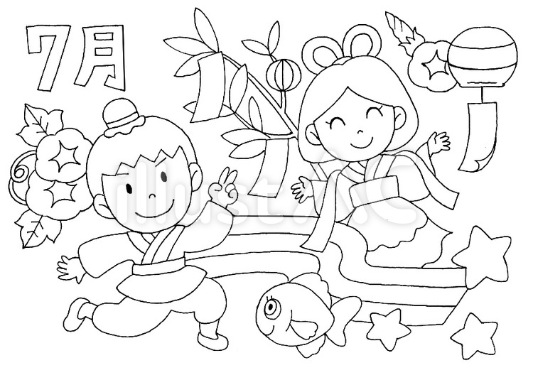 7月カレンダー塗り絵イラスト No 1070136／無料イラストなら「イラストAC」