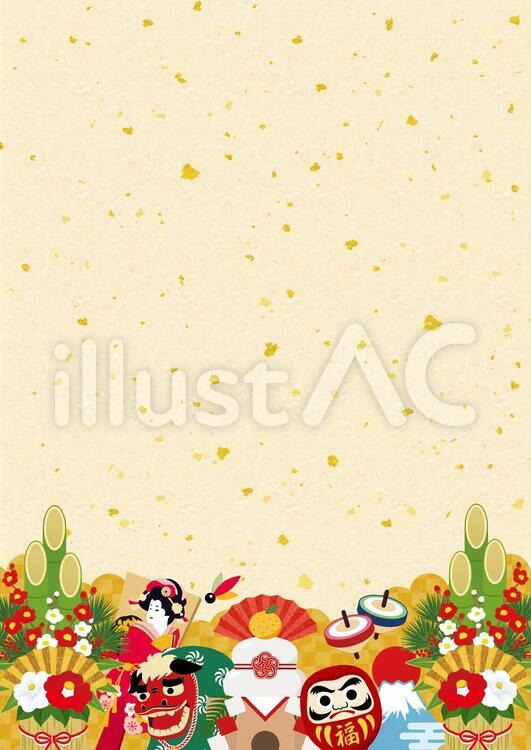 正月枠 No:100581│無料年賀状素材2022（令和4年・寅年・とら）|年賀状Ac 和風背景10_正月イラスト白_縦イラスト - No: 1336654／無料イラストなら「イラストAc」