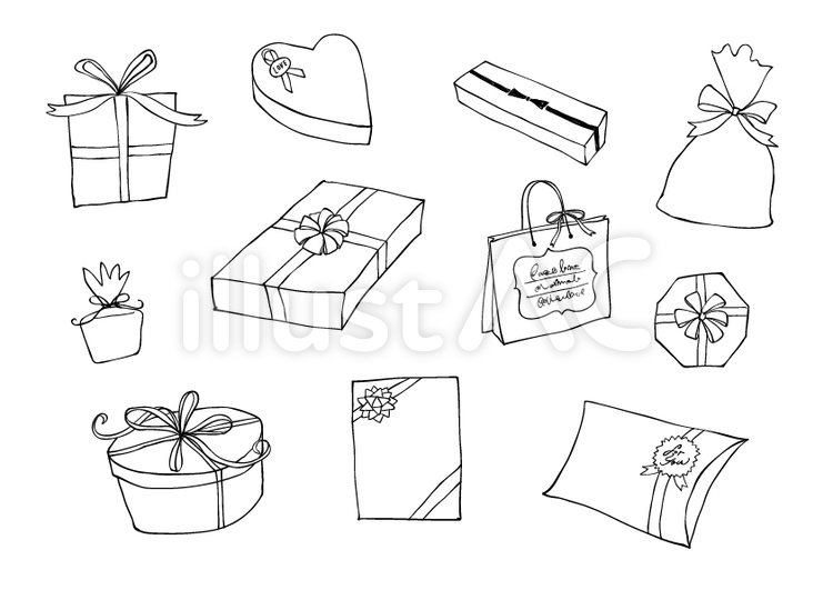プレゼント・ギフトBox（ピンクリボン）のかわいい手書き風イラストアイコン | 可愛い絵文字アイコンイラスト『落書きアイコン』 プレゼント／手描き風・線画イラスト - No: 679837／無料イラストなら「イラストAc」