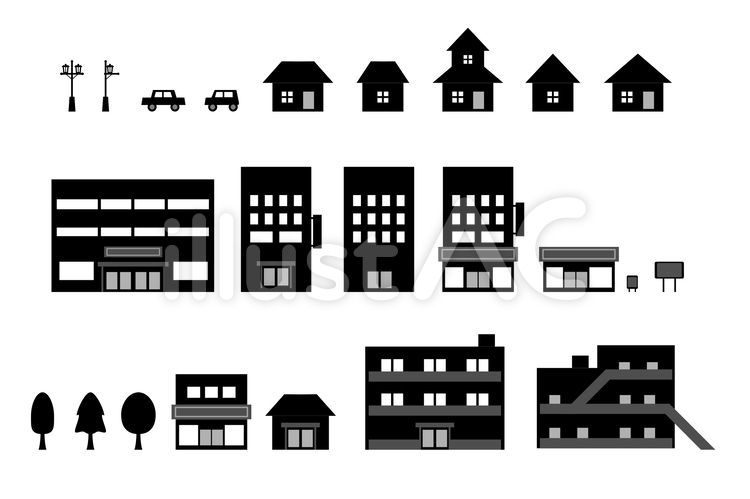 建物の街のシルエット | イラストPsd無料ダウンロード - Pikbest 建物アイコンセット シルエット イラストイラスト - No: 1719945／無料イラストなら「イラストAc」