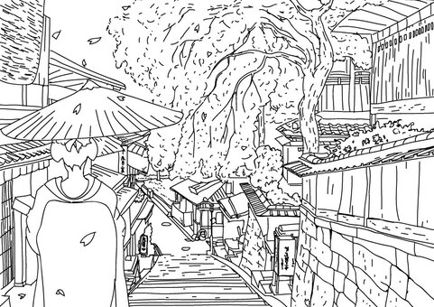 大人のぬり絵 無料】秋の風景 南仏プロバンスの泉 その１ | 大人のぬり絵 世界の街角から 大人のぬりえイラスト／無料イラストなら「イラストAc」