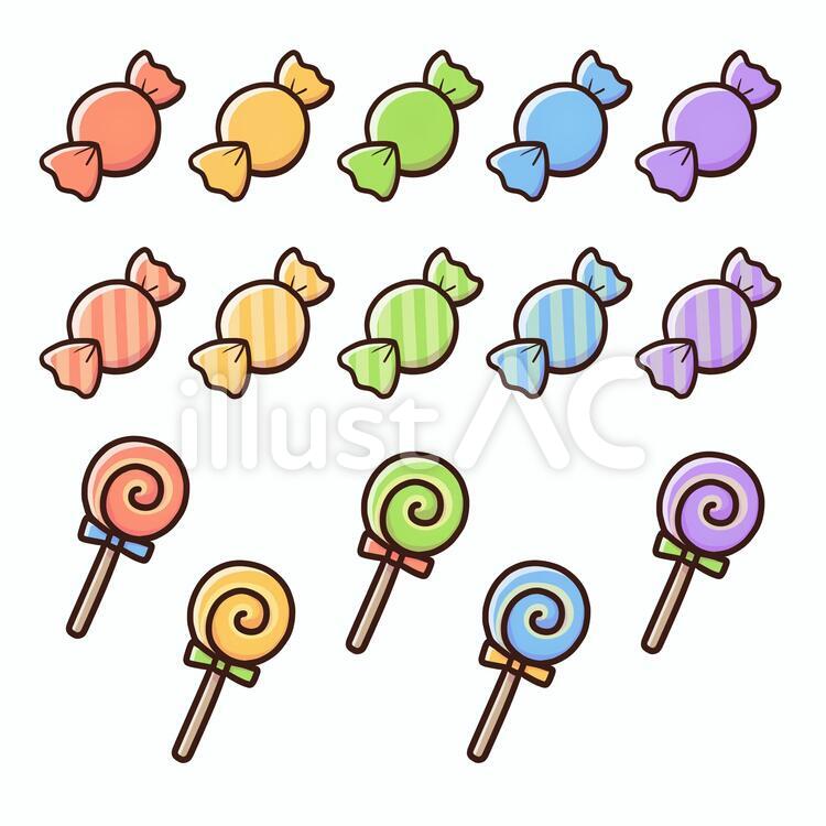 手描きのかわいいキャンディーのイラストのセット／飴／お菓子／スイーツ／おやつ／アメ／棒付きキャンディのイラスト素材 [69869421] - Pixta 飴玉とぐるぐるキャンディーの無料素材イラスト - No: 1800599／無料イラストなら「イラストAc」