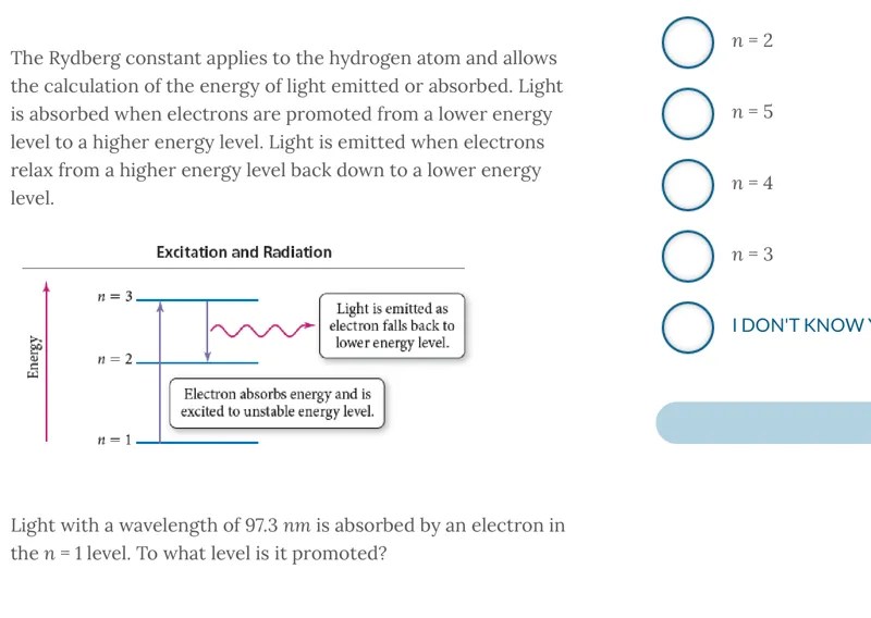 Light with a wavelength of 97.3 nm is absorbed by Solvely