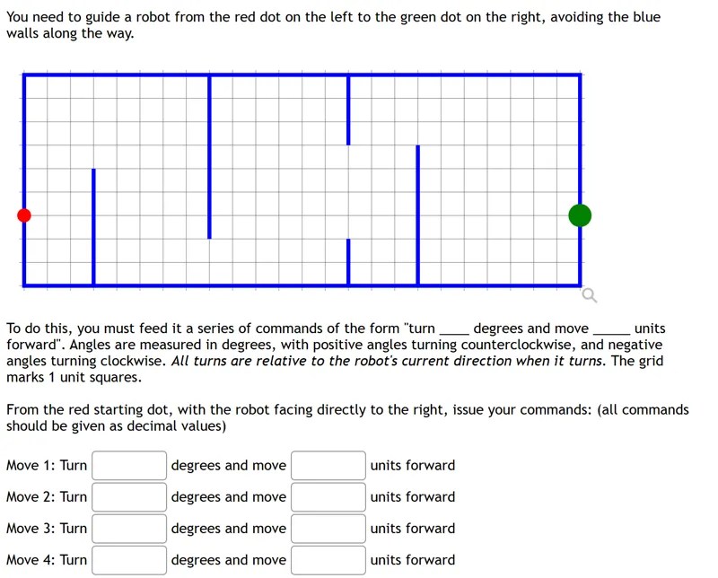You need to guide a robot from the red dot on the Solvely