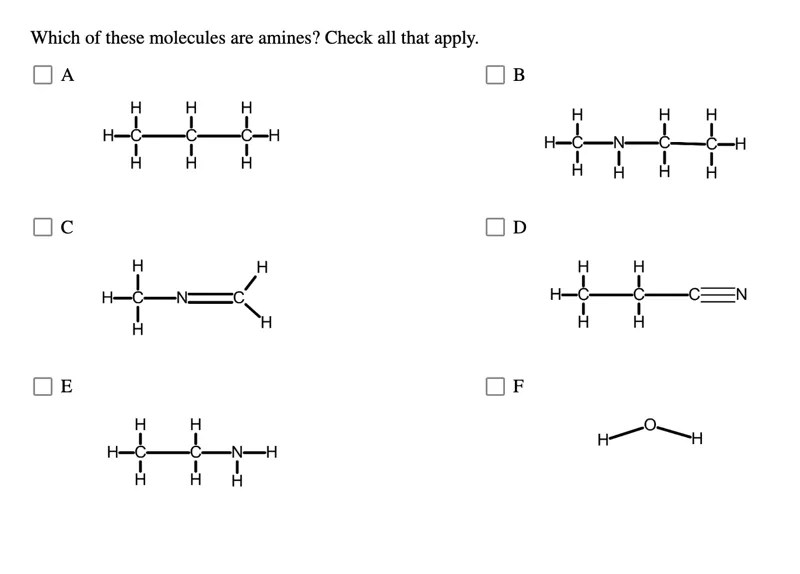 Which of these molecules are amines? Check all tha Solvely