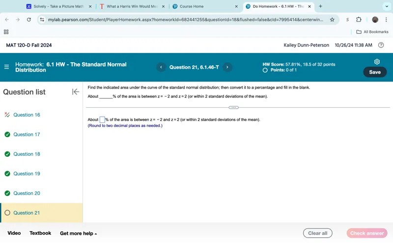 Find the indicated area under the curve of the sta Solvely