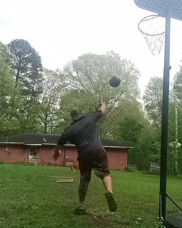 Guy Takes Shot and Kicks Basketball Directly Into Basket of Opposite