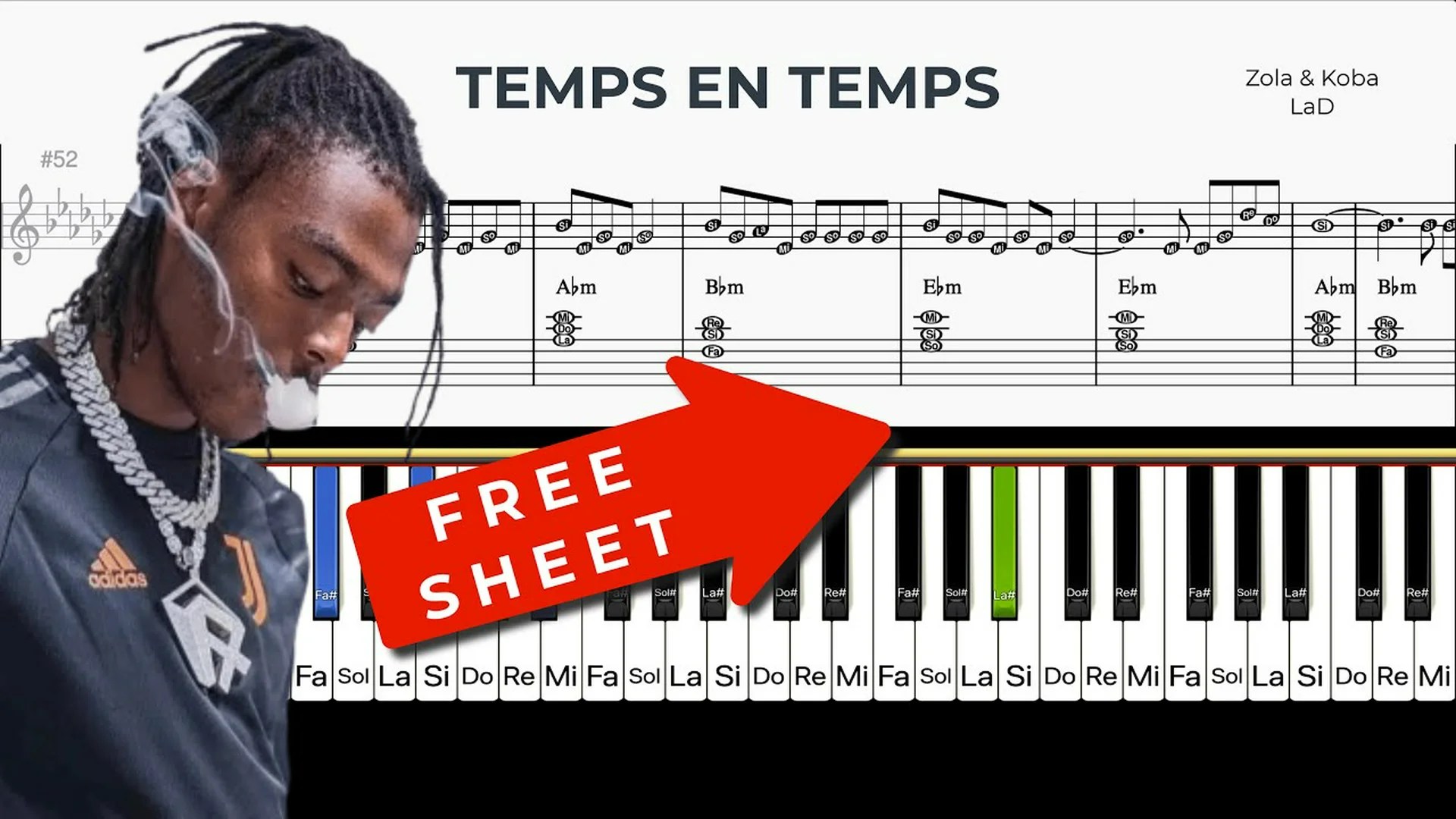Zola & Koba LaD – Temps en temps Piano Tutorial FACILE Sheet Music