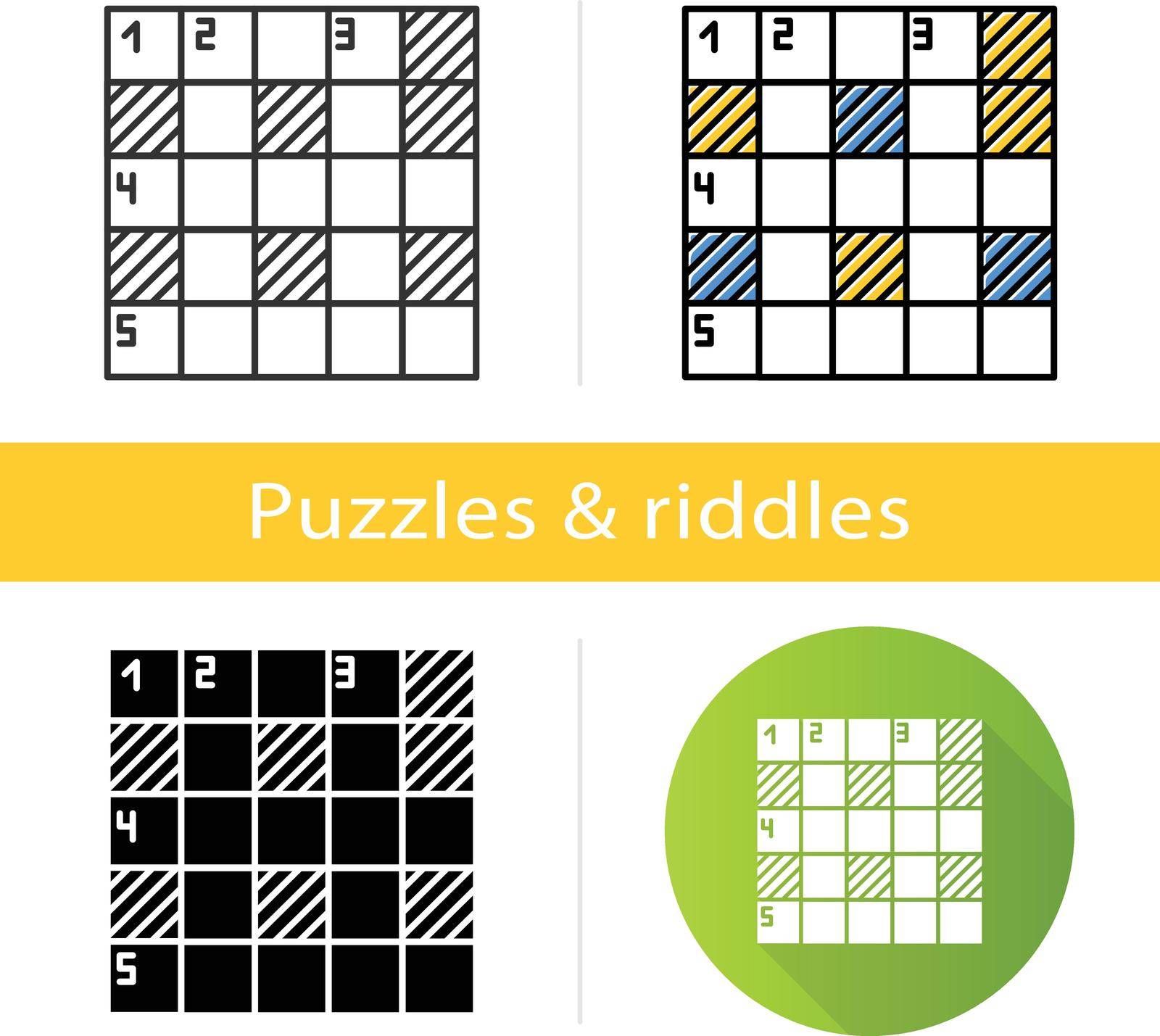 Mathematical puzzle icon. Sudoku. Number placement. Logic game. Cryptic