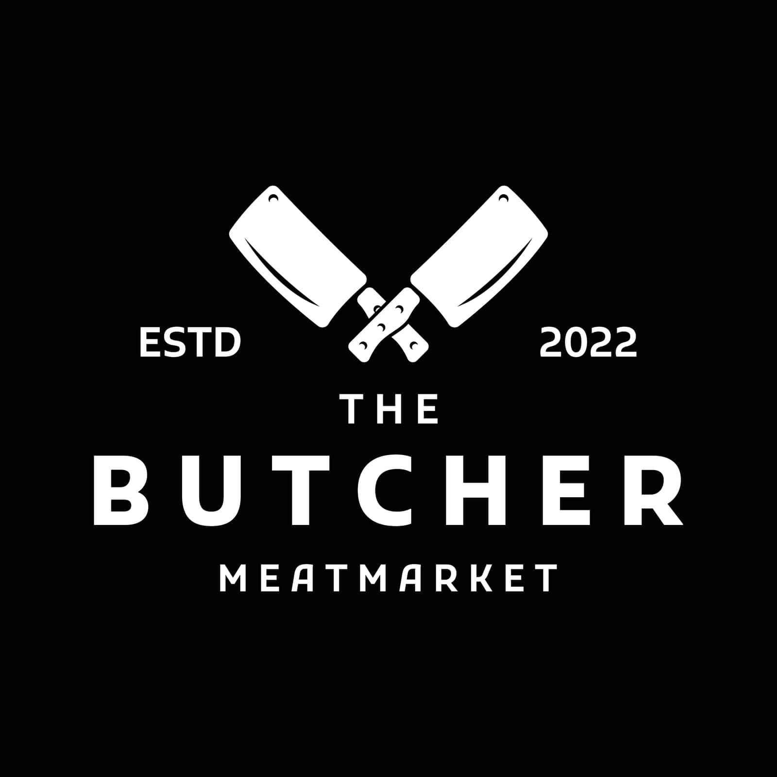 Fresh butcher shop logo template with knife and vintage farm animals