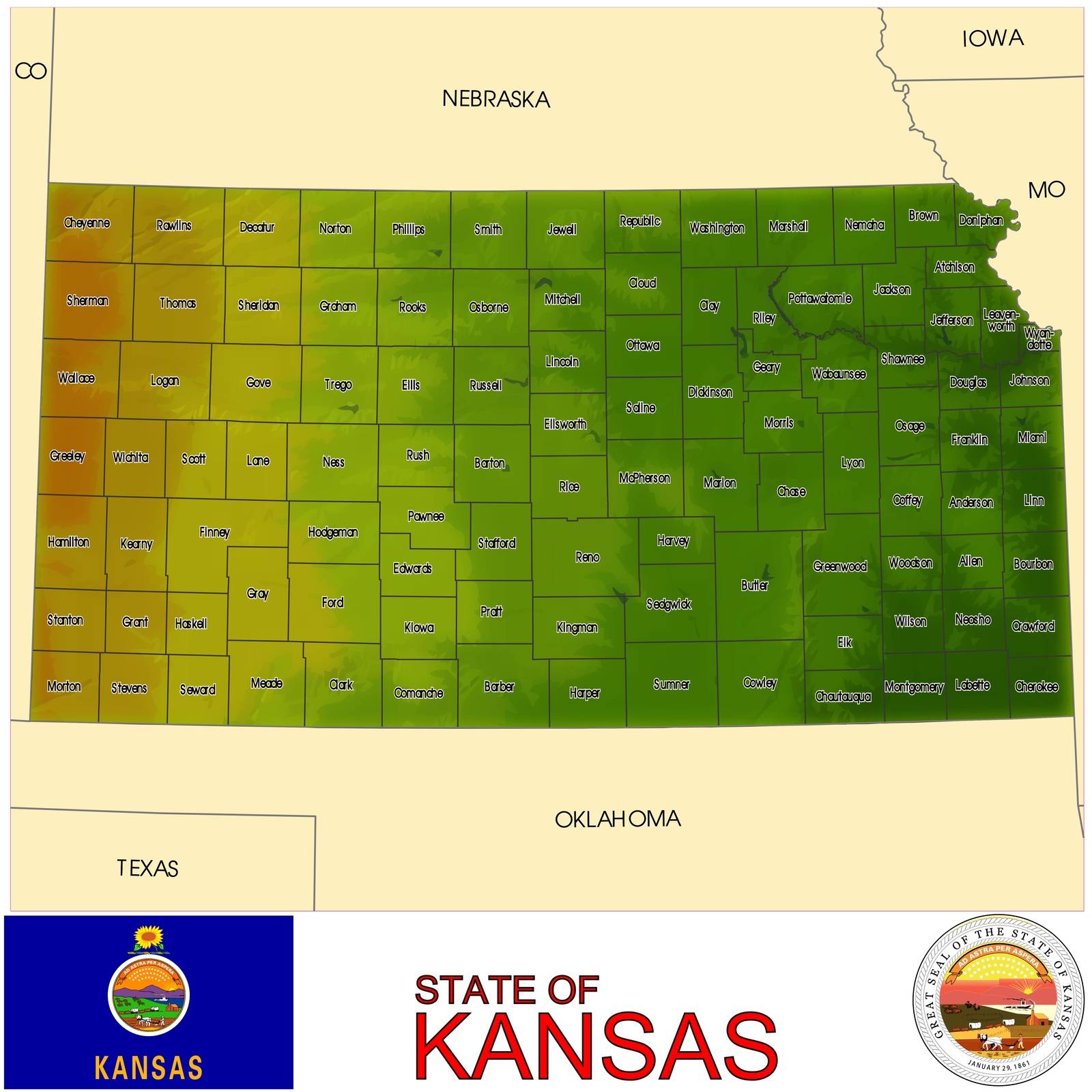 Kansas Counties map Stock Image Royalty Free Vector