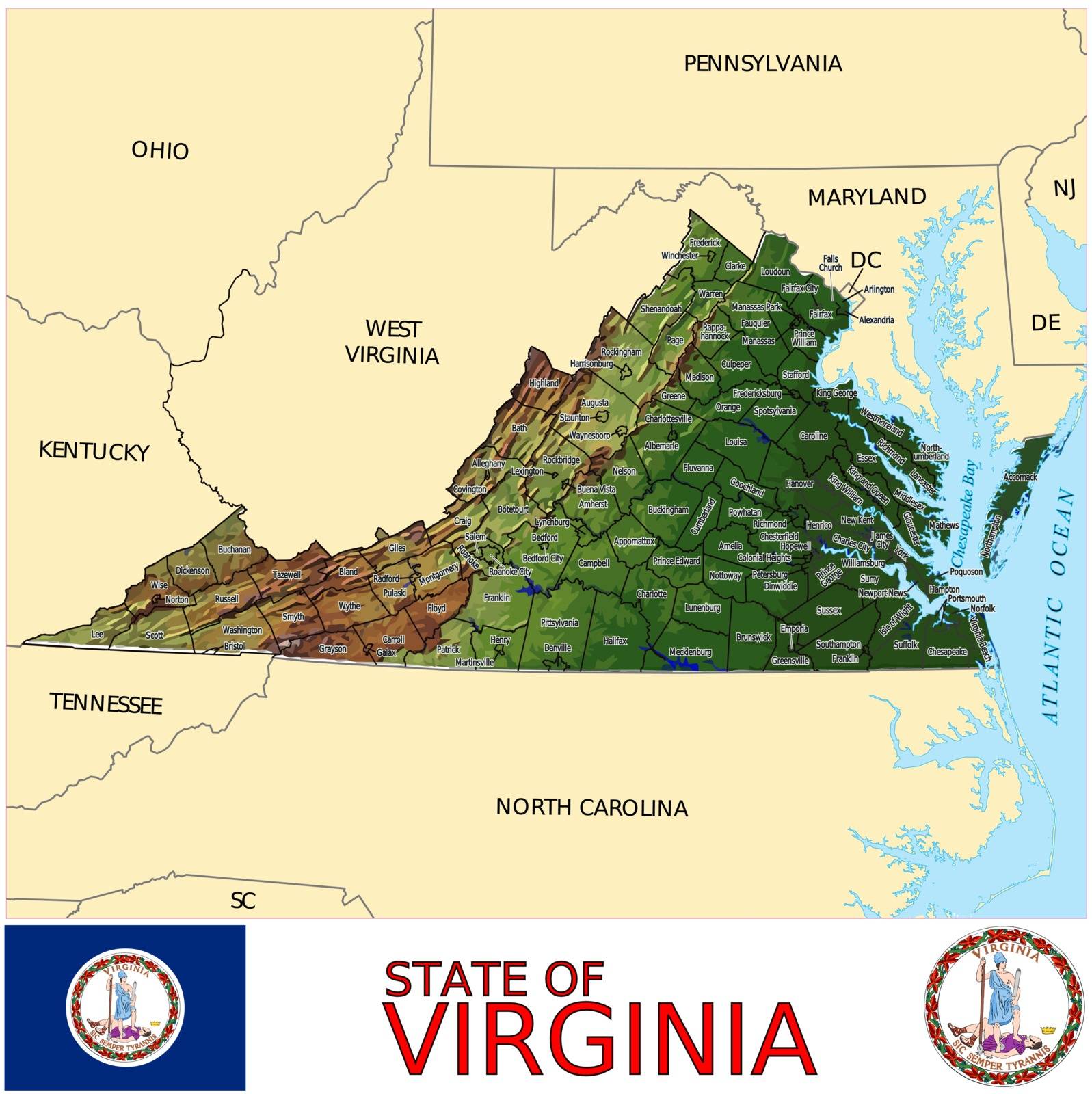 Virginia Counties map Stock Image Royalty Free Vector