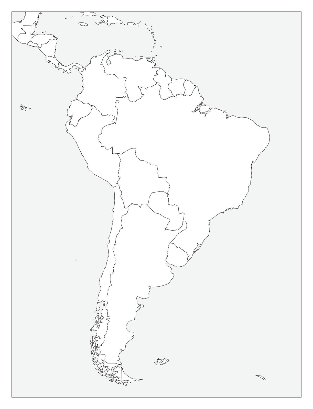 Blank political map of South America. Simple flat vector outline map