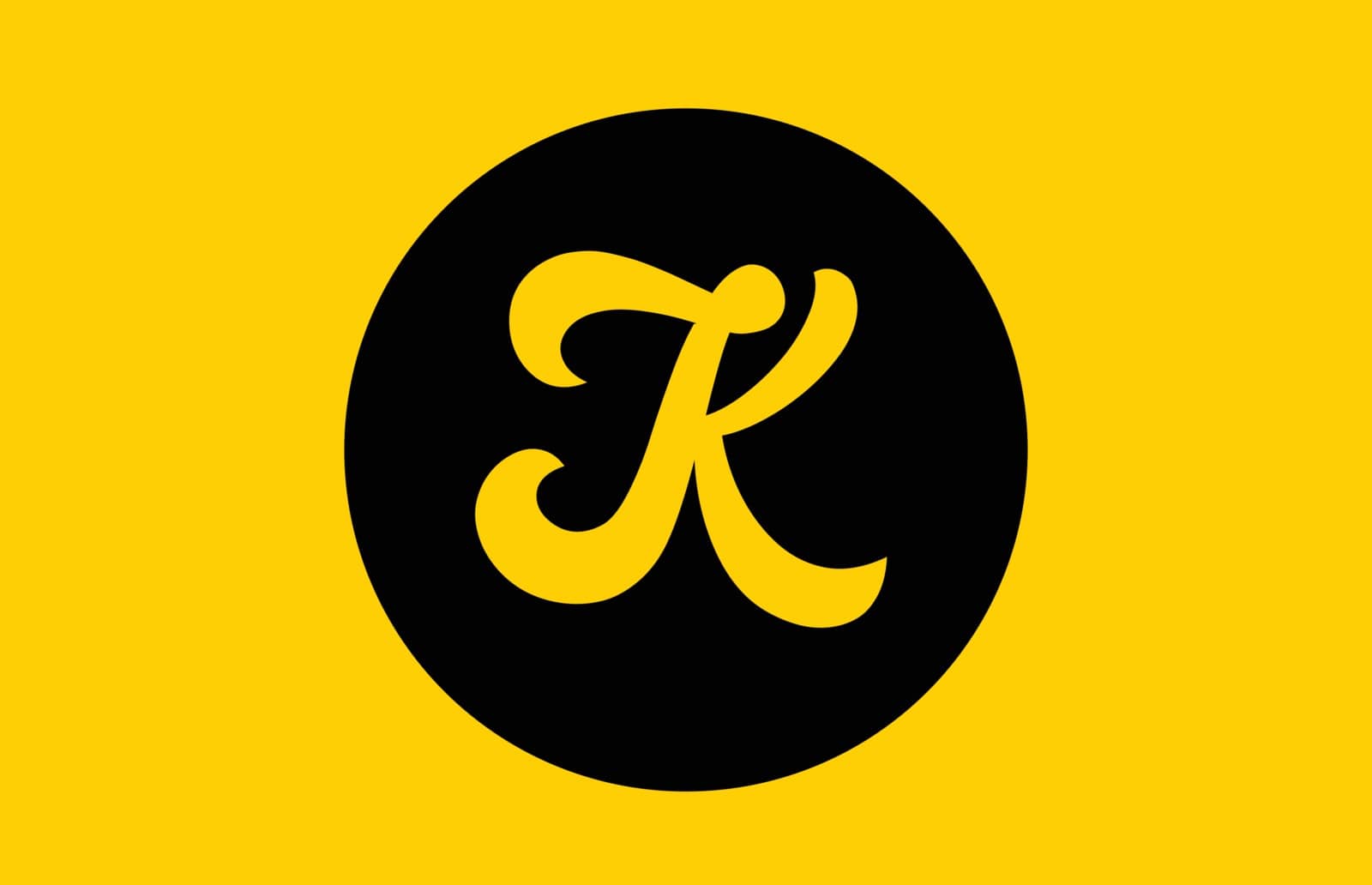 yellow K letter alphabet logo icon design with black circle Stock Image