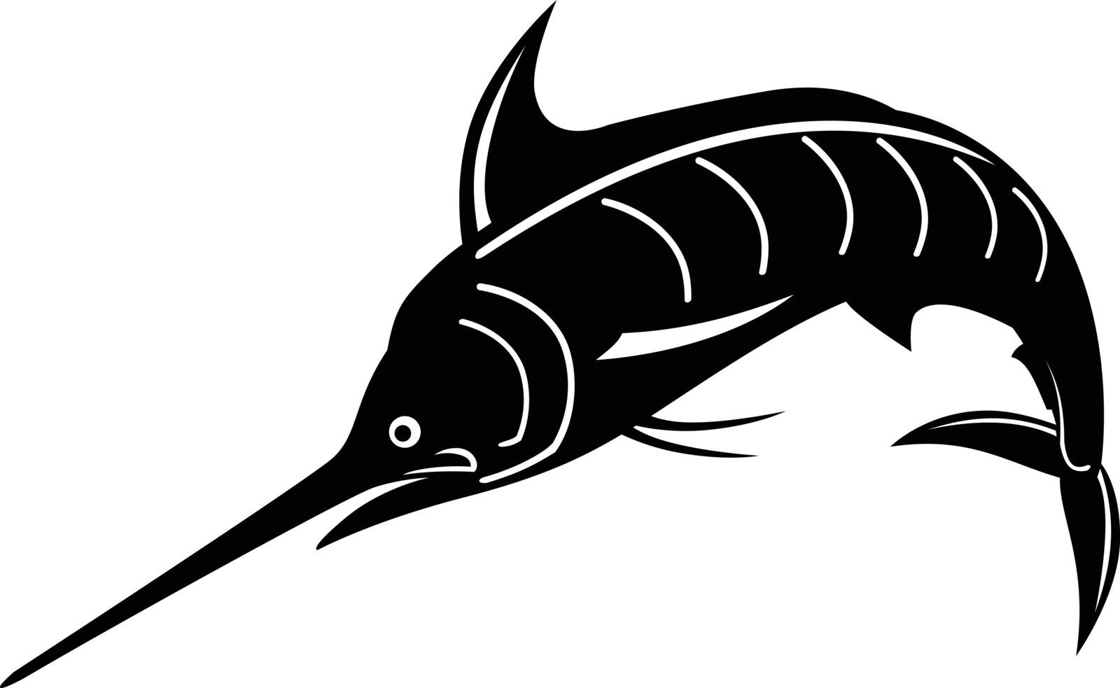 Atlantic Blue Marlin Jumping Upward Retro Woodcut Black and White Stock