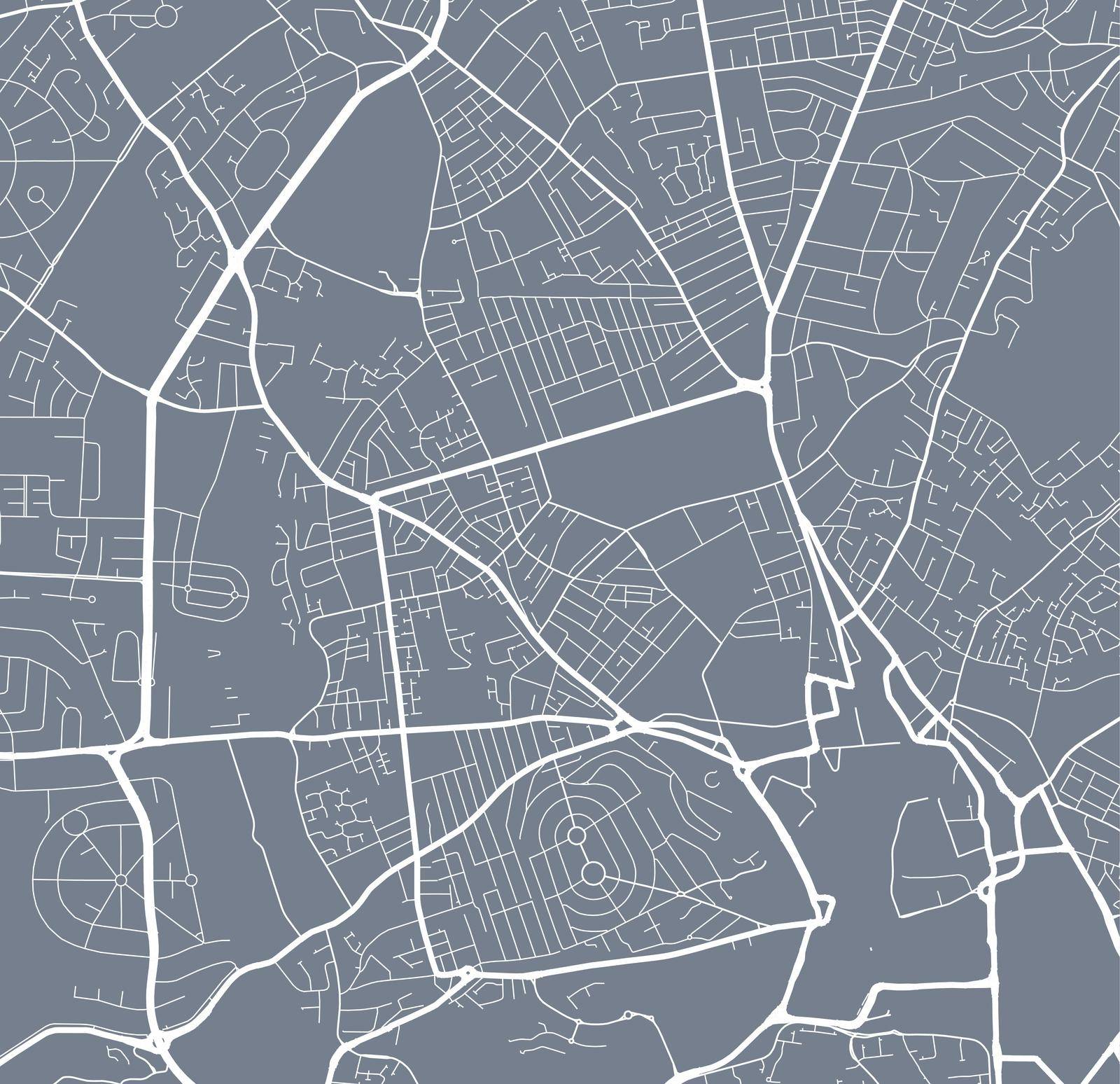 Detailed map of Nottingham city, linear print map. Cityscape panorama