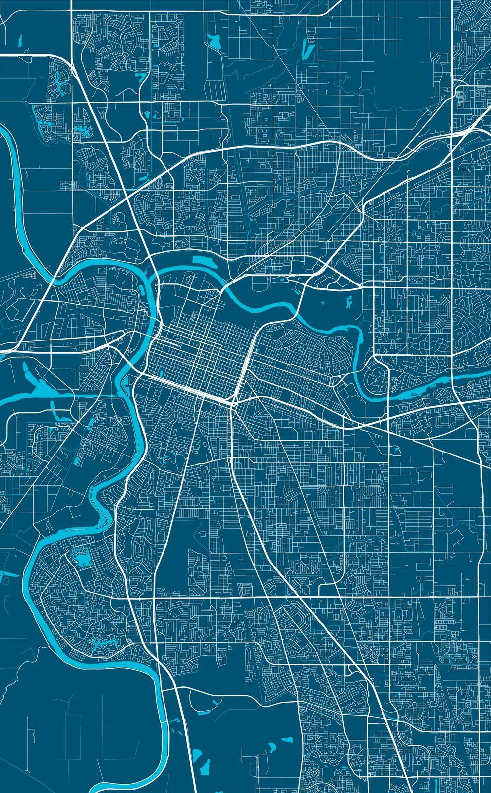 Detailed map of Sacramento city, linear print map. Cityscape panorama