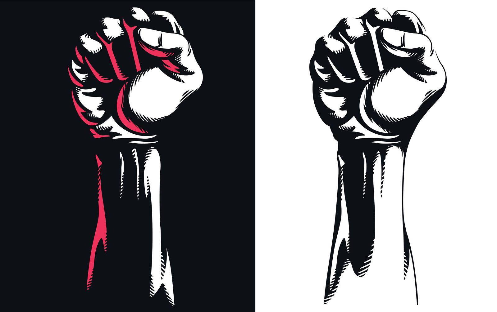 Silhouette Raised Fist Hand Clenched Protest Stencil Vector Drawing