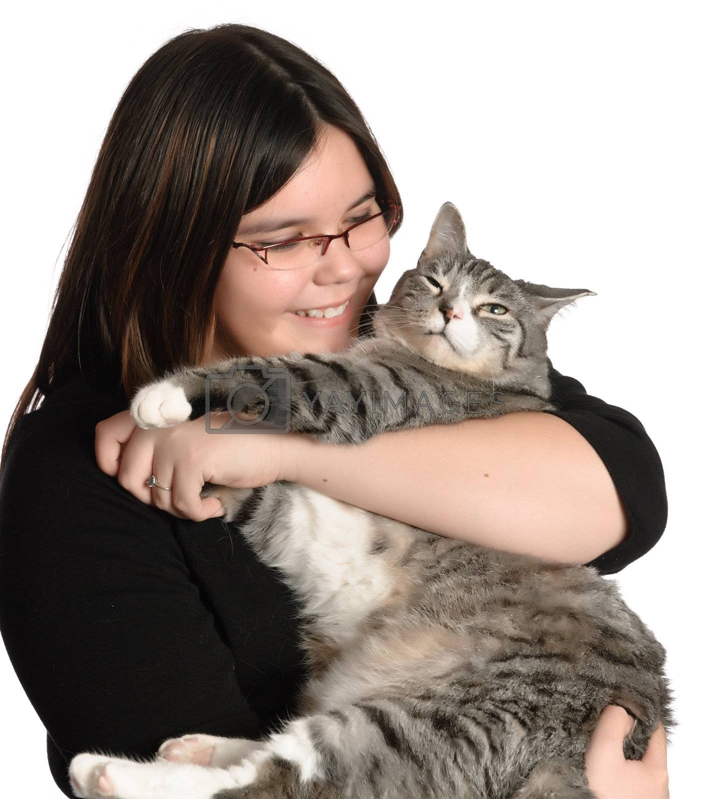 Girl Holding Pet Cat Royalty Free Stock Image Stock