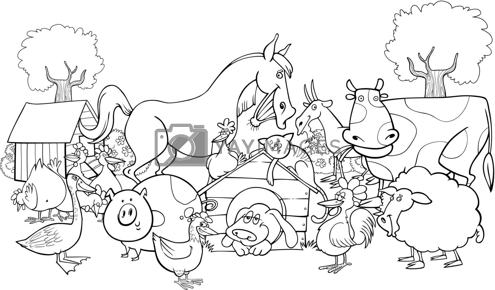 farm animals for coloring by izakowski Vectors & Illustrations with