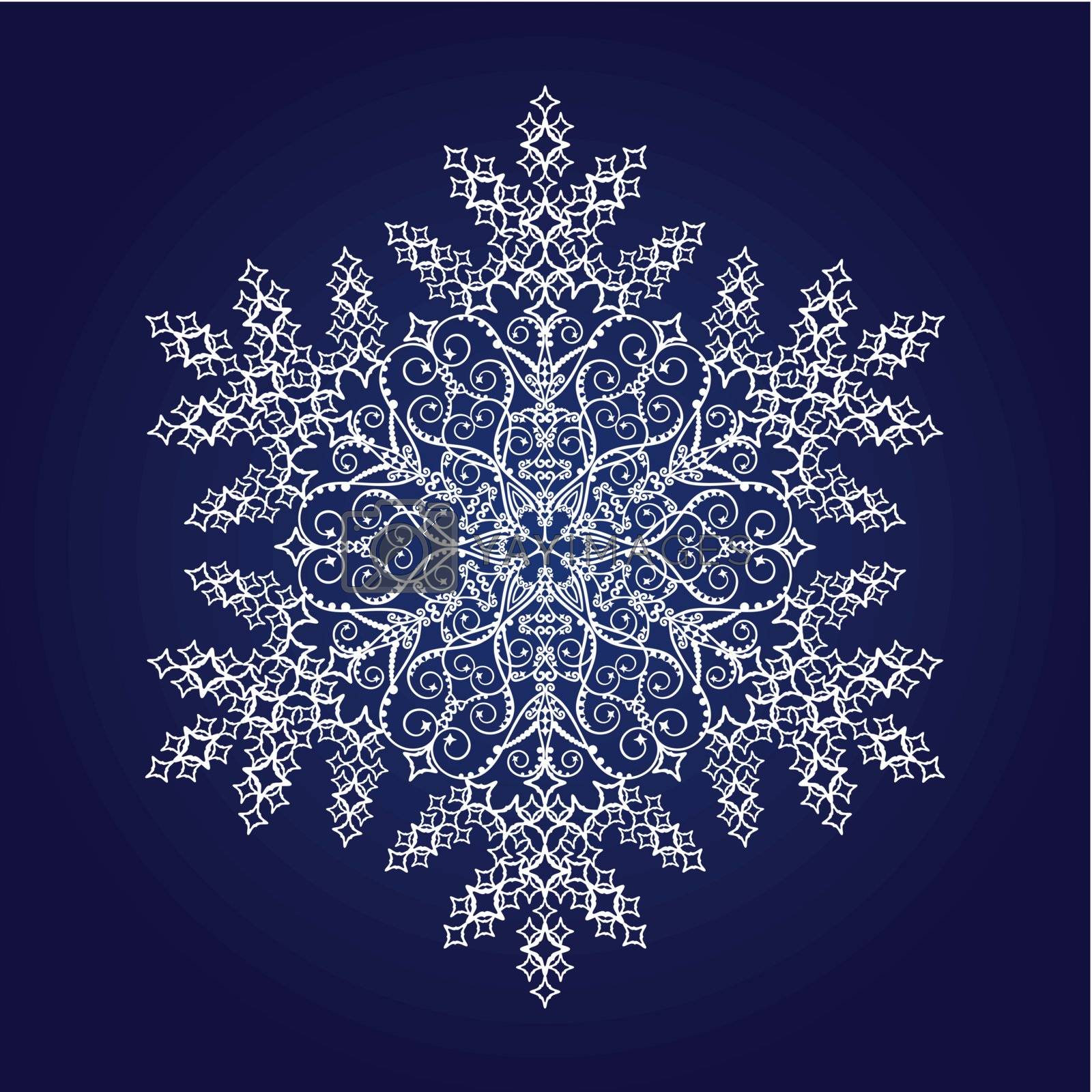 Single detailed snowflake on dark blue background by misslina Vectors