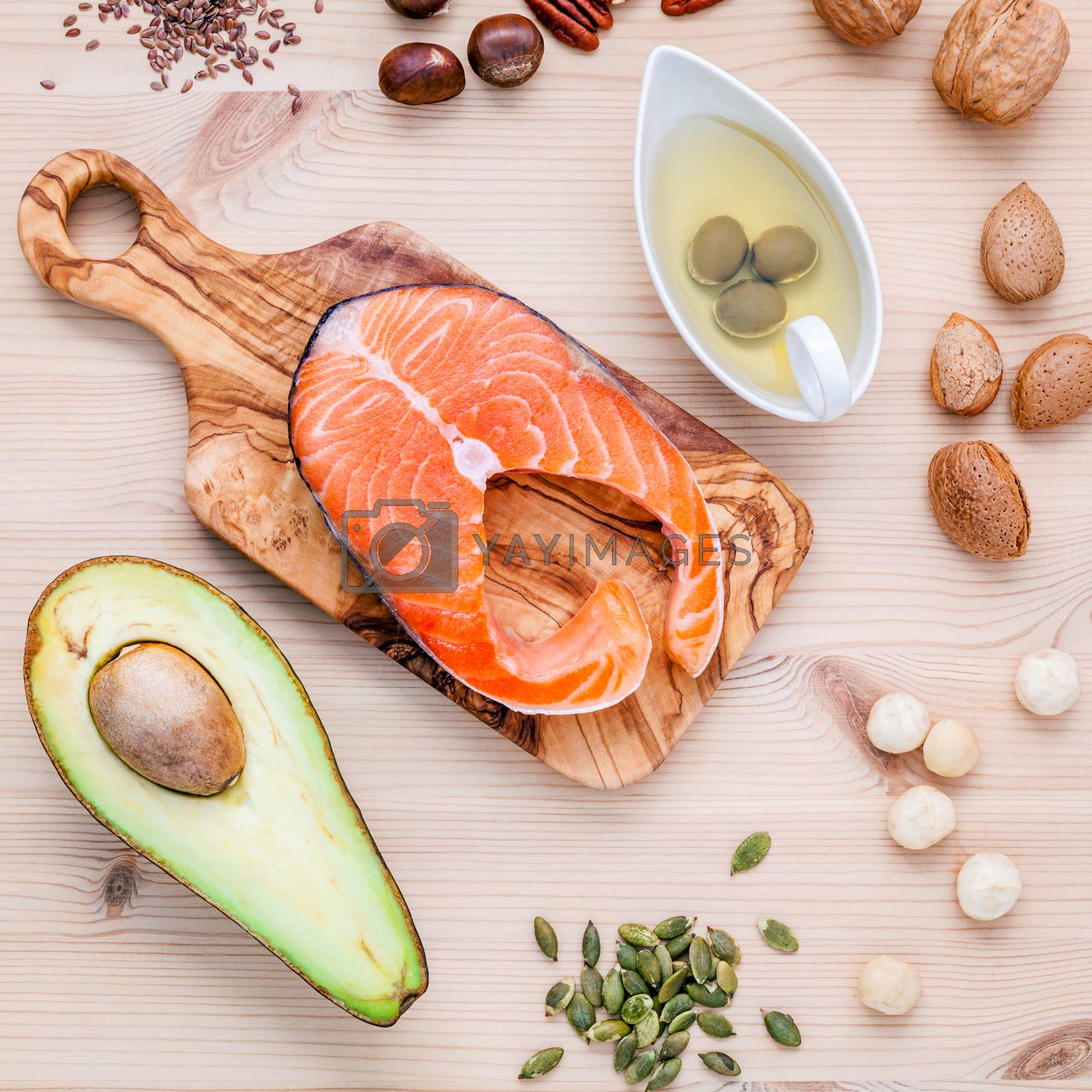 Selection food sources of omega 3 and unsaturated fats. Super fo by