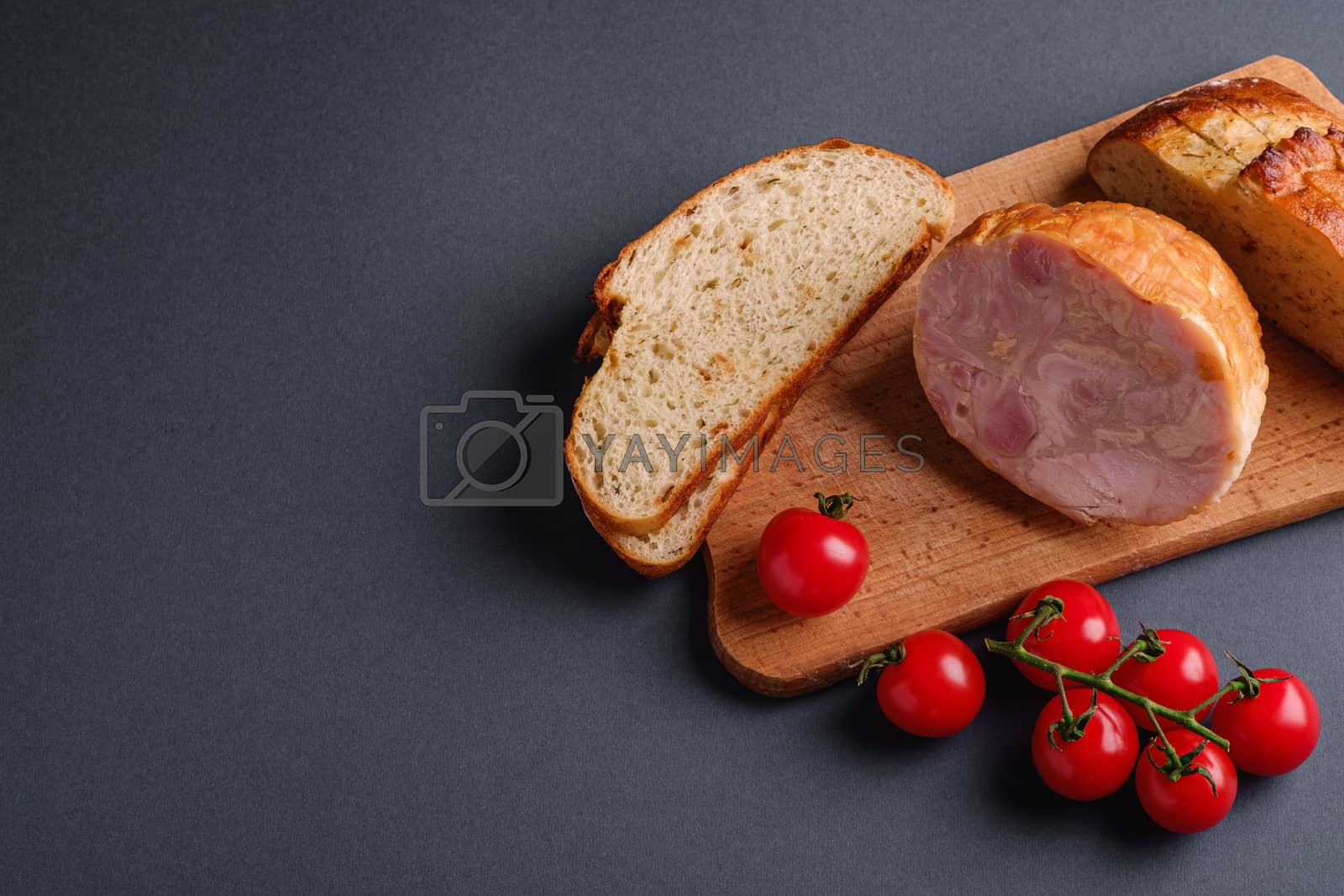 Royalty Free Image Turkey ham meat, fresh cherry