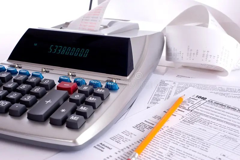 Adding Machine with Tax Forms Stock Image Image of paper, subtract