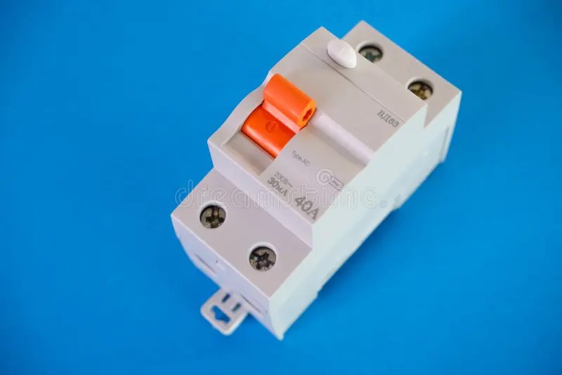 Automatic Differential Current Switch on a Blue Background. Electrical