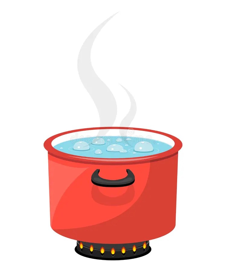 Boiling Water In Pan Red Cooking Pot On Stove With Water And Steam Flat