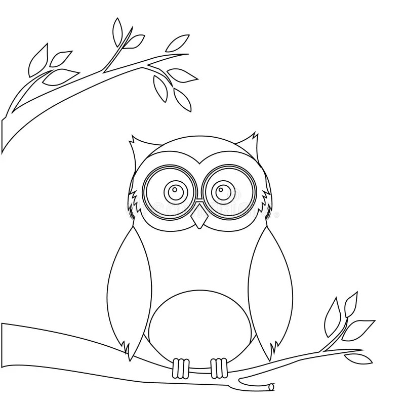 Cute Cartoon Owl. Black and White Vector Stock Vector Illustration of