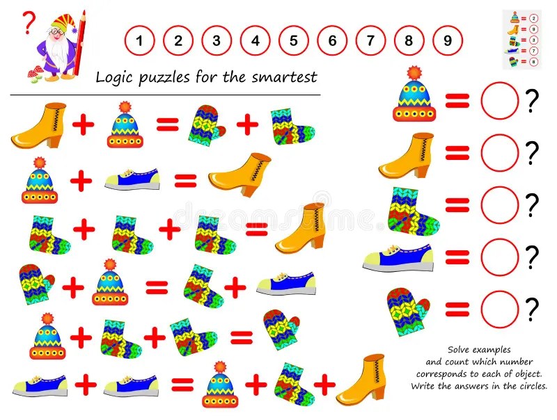 Mathematical Logic Puzzle Game. Solve Examples And Count Which Number
