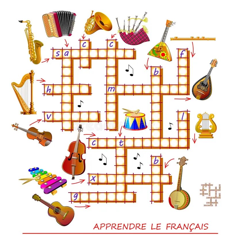 LEARN FRENCH. Crossword Puzzle Game with Transport. Educational Page