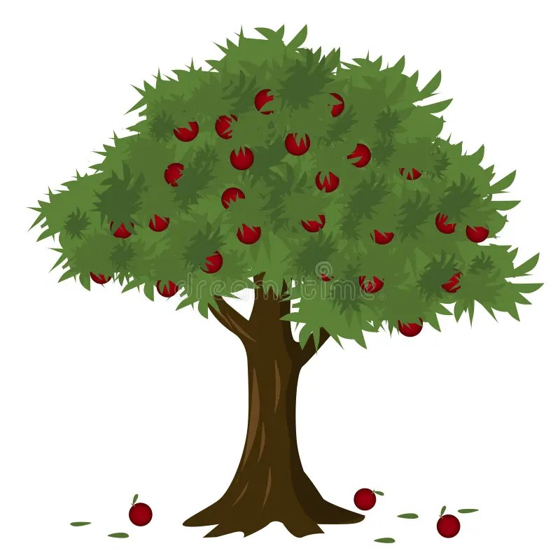Vector Illustration of a Red Apple Tree Bearing Fruit. Stock Vector