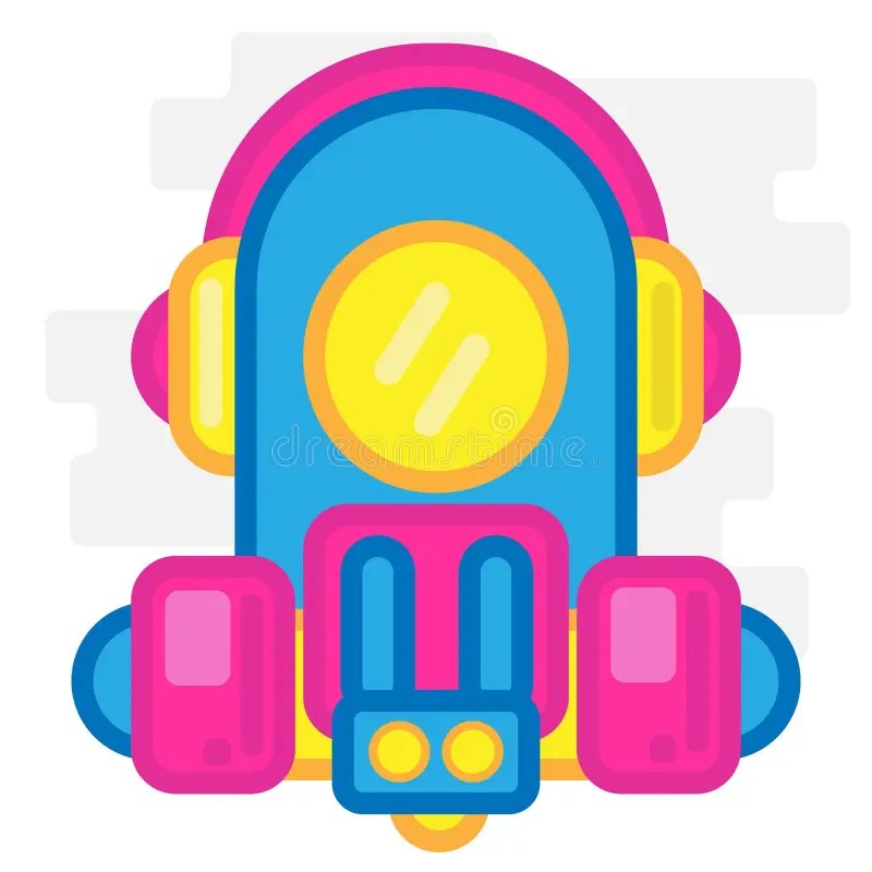 Cute Square Cyclops Robot with Headset and Mask Flat Design Stock