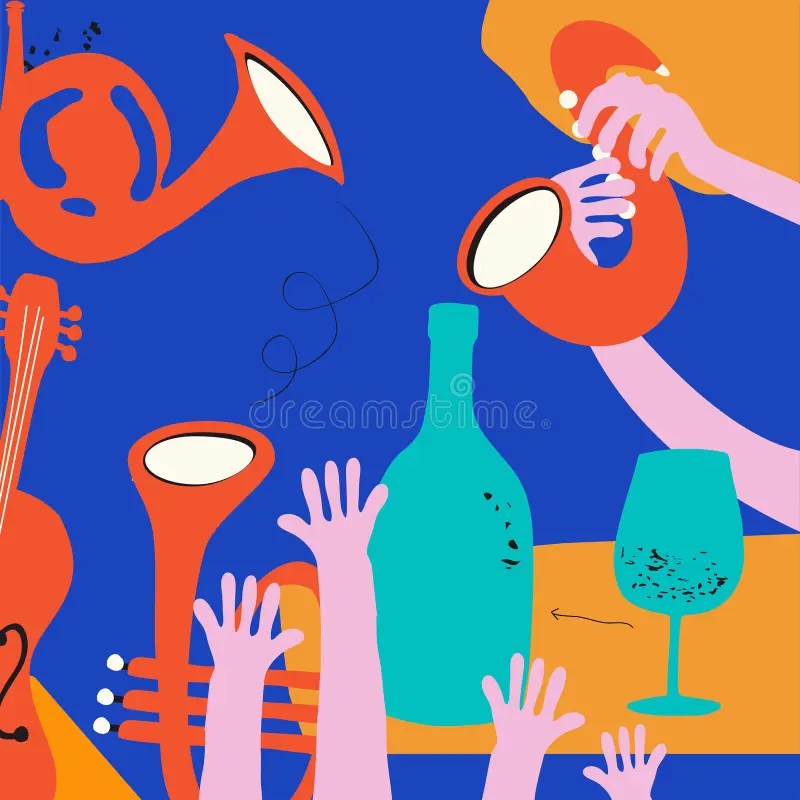 Colorful Flat Handdrawn Poster for a Cocktail Party with Live Music