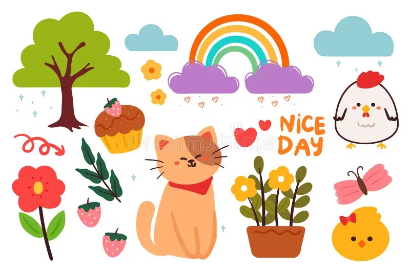 Set of Cartoon Cute Element Sticker. for Kids Sticker, Cute Doodle