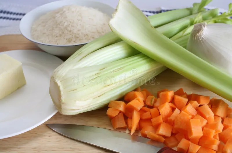 Basic risotto ingredients stock photo. Image of board 7624756