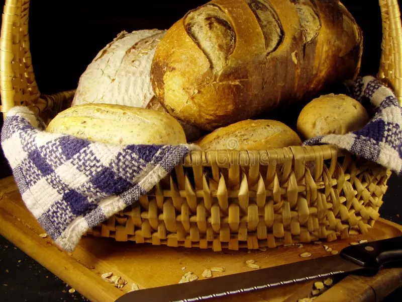 Basket of bread stock photo. Image of wicker, loaf, bread 45210