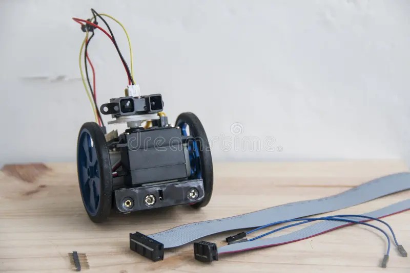 Building a robot on wheels stock photo. Image of motors 54814894
