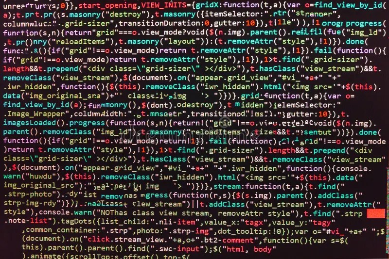 Closeup of Java Script, CSS and HTML Code. Stock Image Image of