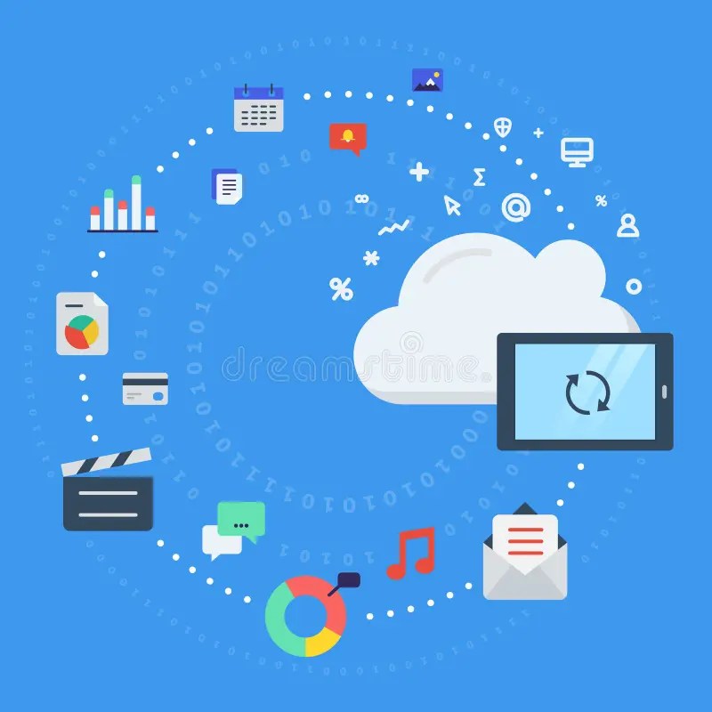 Cloud Computing, Data Transfer and Synchronization Stock Illustration