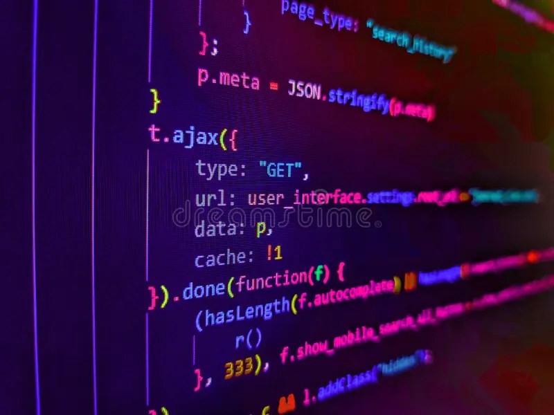 Code of Javascript Language on White Background. PC Software Creation