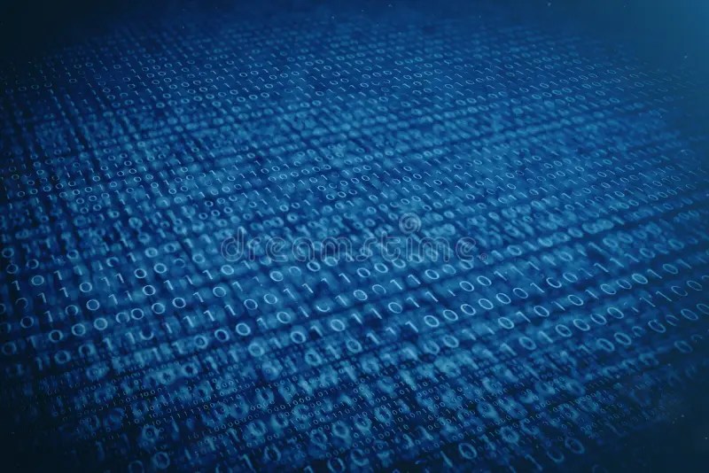 3D Illustration Binary Code On Blue Background. Bytes Of Binary Code