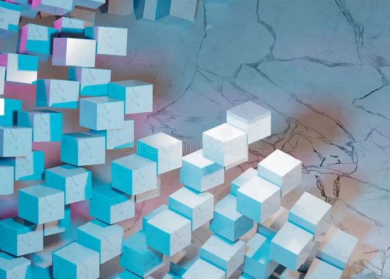 3d Rendering of a Stack of Cubes with Different Materials, Abstract