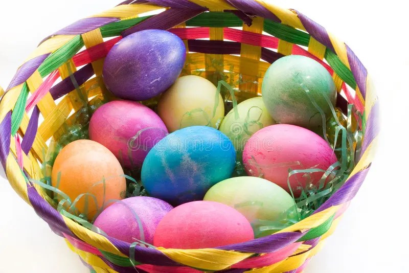 A Dozen Easter Eggs in an Easter Basket Stock Photo Image of hard