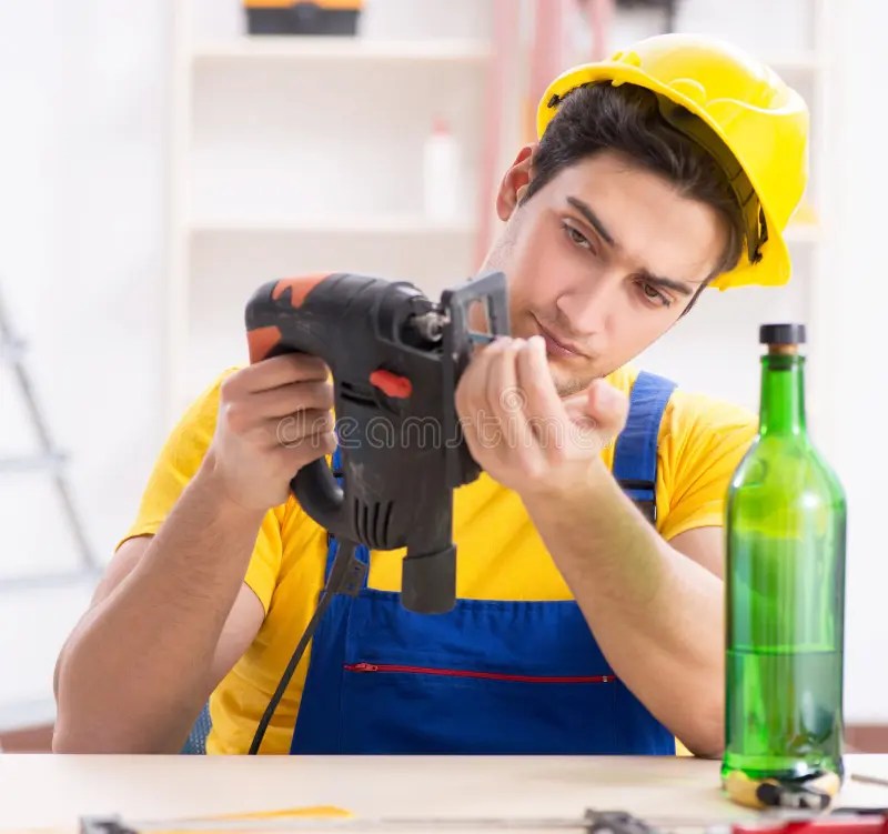 Drunk Engineer Working in the Stock Image Image of