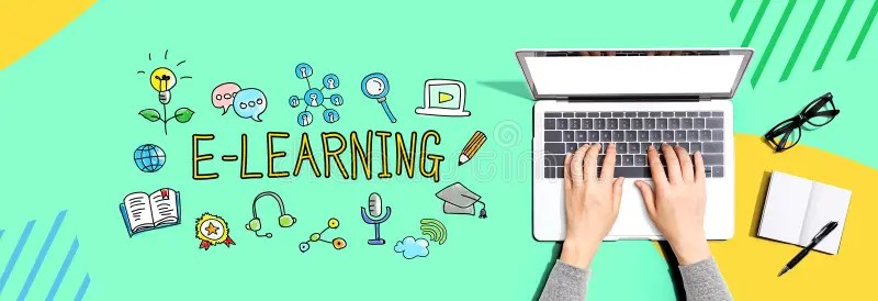 ELearning Theme with Person Using a Laptop Stock Image Image of