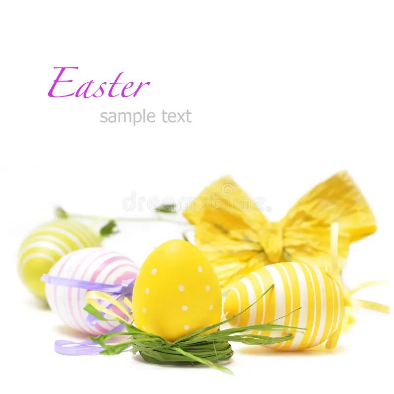 Easter Eggs in a Basket with Yellow Tulips Flowers Stock Image Image